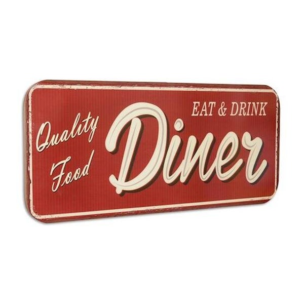 Muurplaat Diner - Groot formaat - Wanddecoratie - 100,5 x 46 cm - Rood