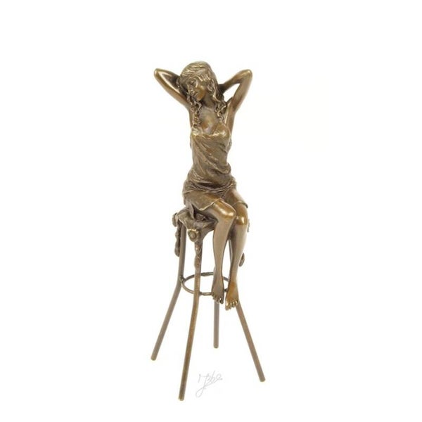 Bronzen beeld - dame op barkruk - 25.5cm hoog