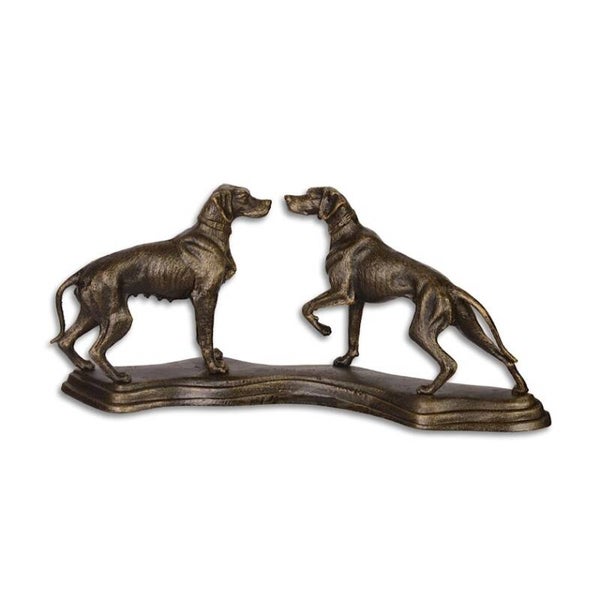Beeldje - gietijzer - 2 honden - 21,1cm hoog