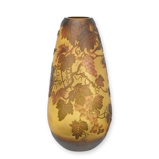Vaas - glas - Cameo stijl - "Druiven" - 35,8cm hoog
