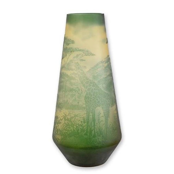 Vaas - glas - Cameo stijl - "Giraffe van de Savanne" - 43,5cm hoog
