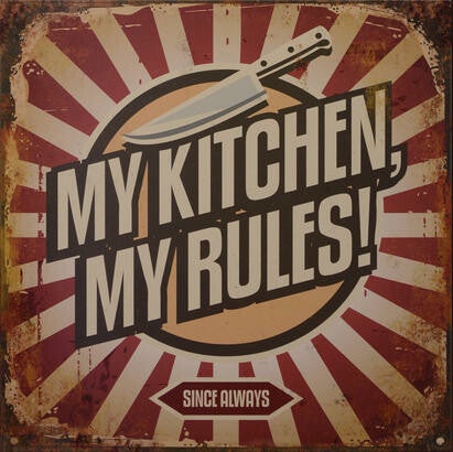 Tekstbord - tin - "My kitchen my rules" - 30cm hoog