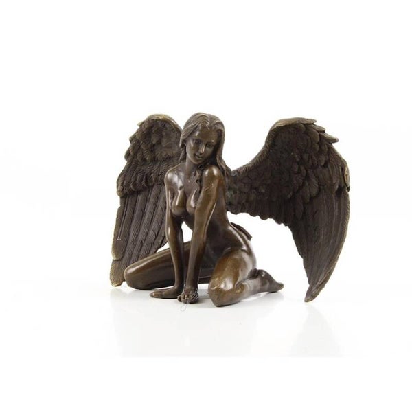 Beeldje - brons - naakte vrouw met vleugels - 9,3cm hoog