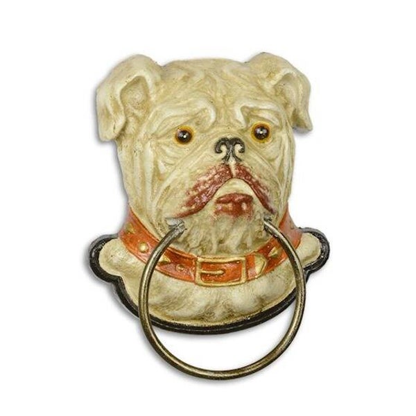 Handdoekhouder - kop van een Bulldog - gietijzer - wit