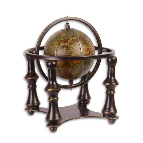 Houten wereldbol op een standaard -  32cm hoog