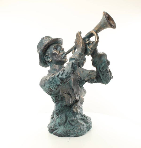 Beeldje - jazz - muziek - trompettist - mgo - 74,2cm hoog