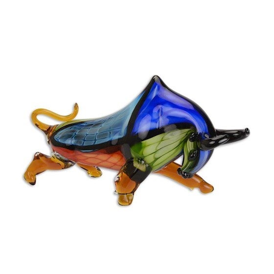 Glazen beeldje - stier - Murano stijl - glas - hoogte 22,2cm