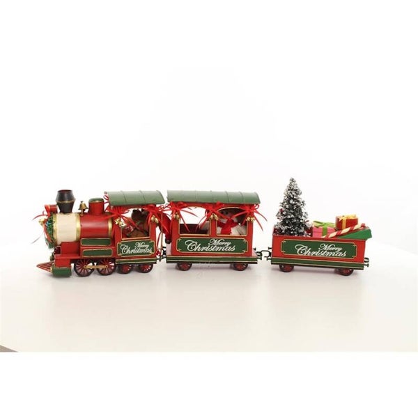 Kersttrein - met 2 wagons - tin - kerstdecoratie - lengte 68,2cm