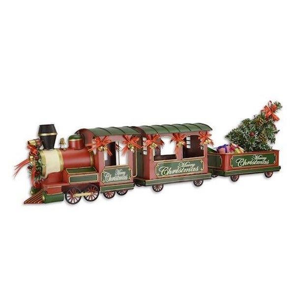 Kersttrein - met 2 wagons - tin - kerstdecoratie - lengte 95cm!