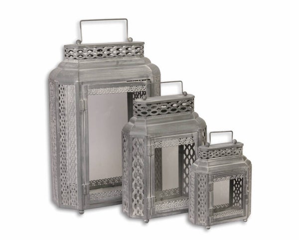 Windlichten - set van 3 - tin - lantaarn