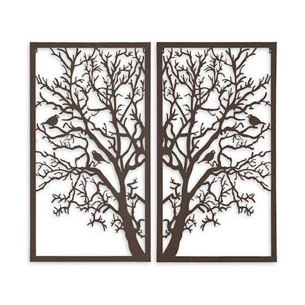 Levensboom met vogels - tweeluik - metaal - 75x82cm