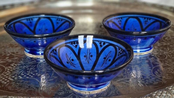 Tapas schaaltjes - kommetjes - handgemaakt - Marokkaans - blauw - 3 delig - Ø13cm