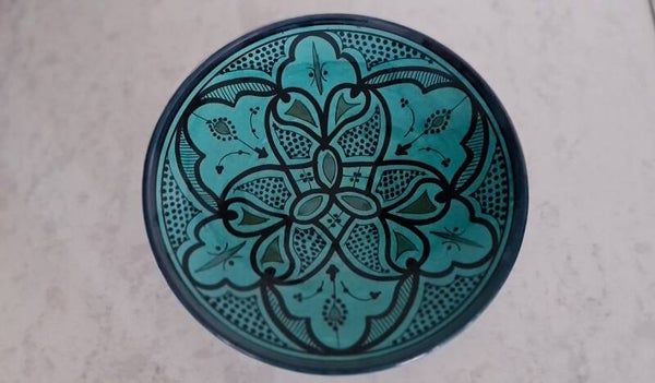 Marokkaans bord - schaal - handgeschilderd - turqoise - Ø29cm