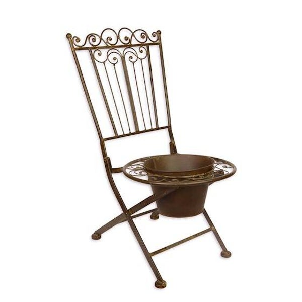 Staande plantenbak - stoel - ijzer - bruin - 65cm hoog
