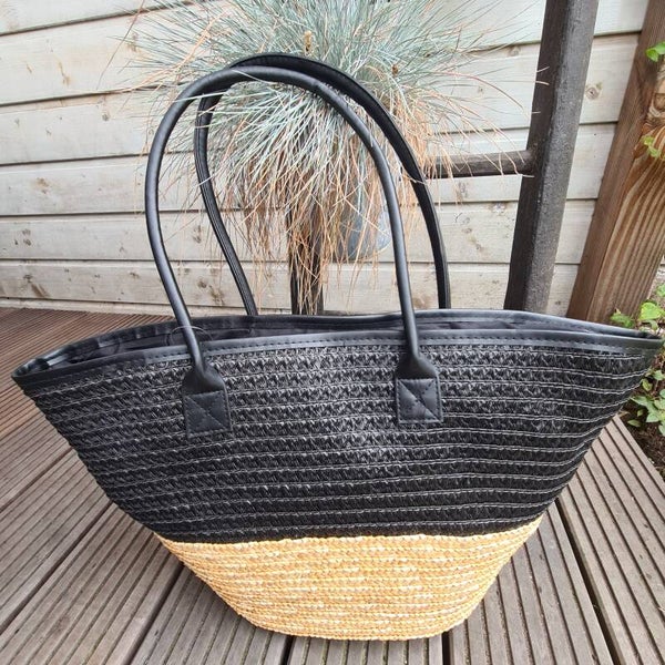 Strandtas - boodschappentas - zeegras - zwart