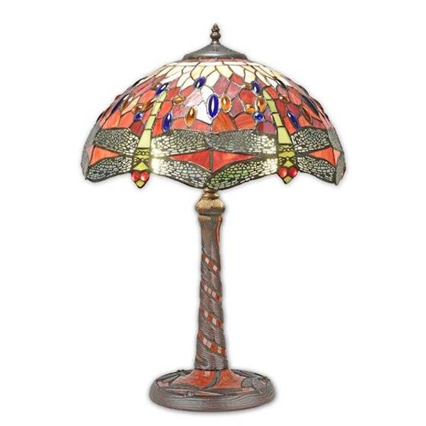 Tiffany tafellamp - Glas in lood - Libelles - rood - 59 cm hoog