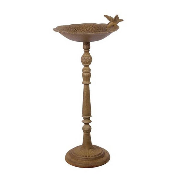 Vogelbadje op voet - vogeldrinkbak - gietijzer - bruin - 58,2cm hoog