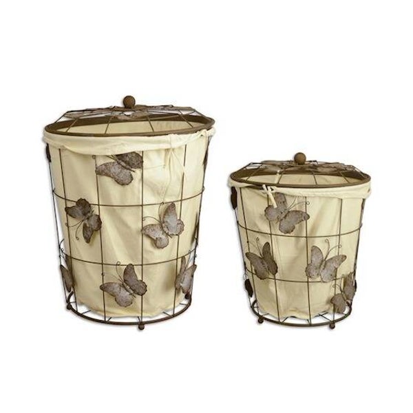 Wasmanden/opbergmanden - set van 2 - gietijzer - hoogte 59,5cm
