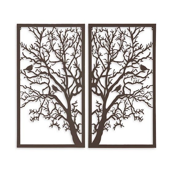 Levensboom met vogels - tweeluik - metaal - 75x82cm