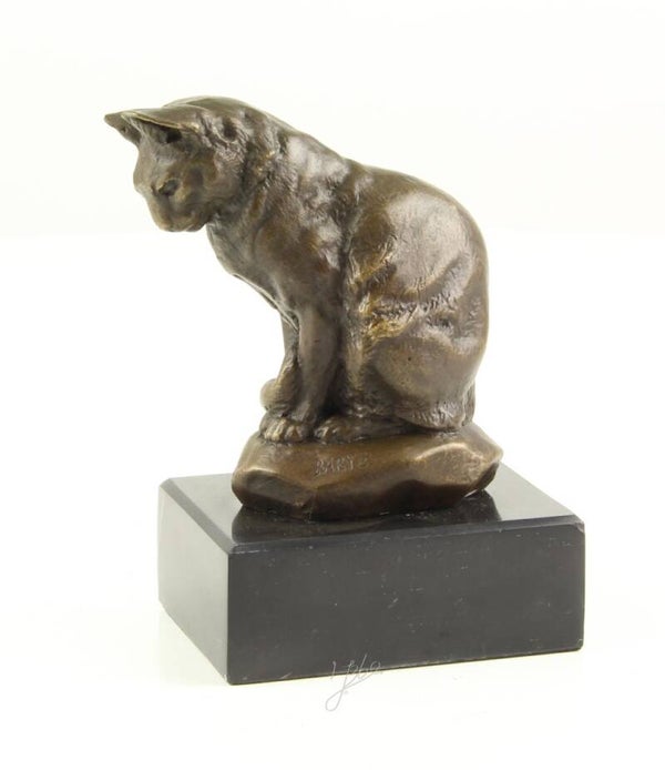 Beeldje -  brons - zittende kat - 12cm hoog