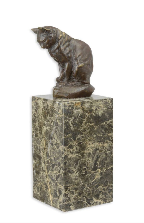 Beeldje - brons - zittende kat - 21,5cm hoog