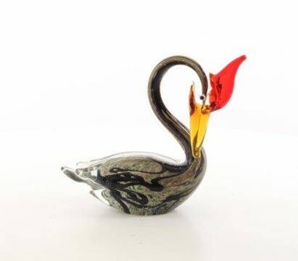 Glazen beeldje - zwarte zwaan - Murano stijl - glas - hoogte 20,9cm