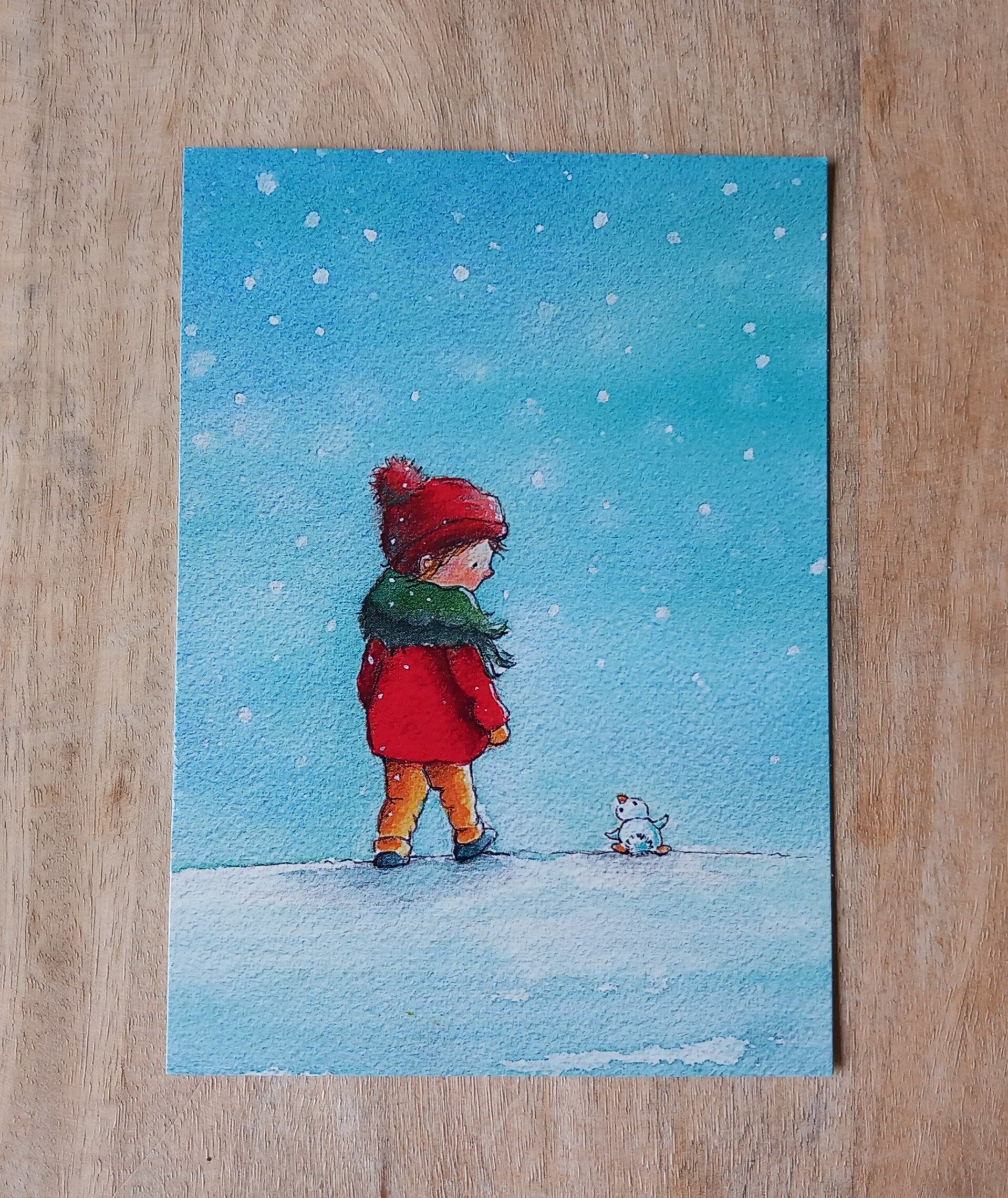 Kerstkaart - Meisje met eendje (1)