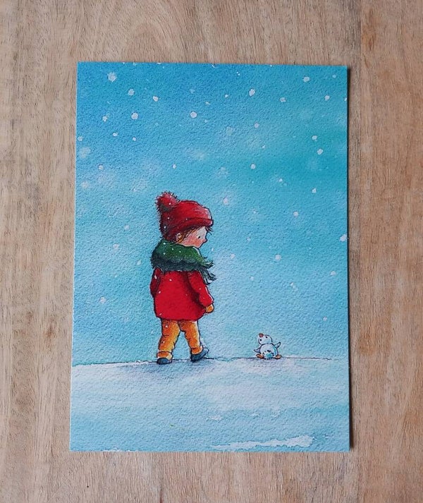 Kerstkaart - Meisje met eendje (1)