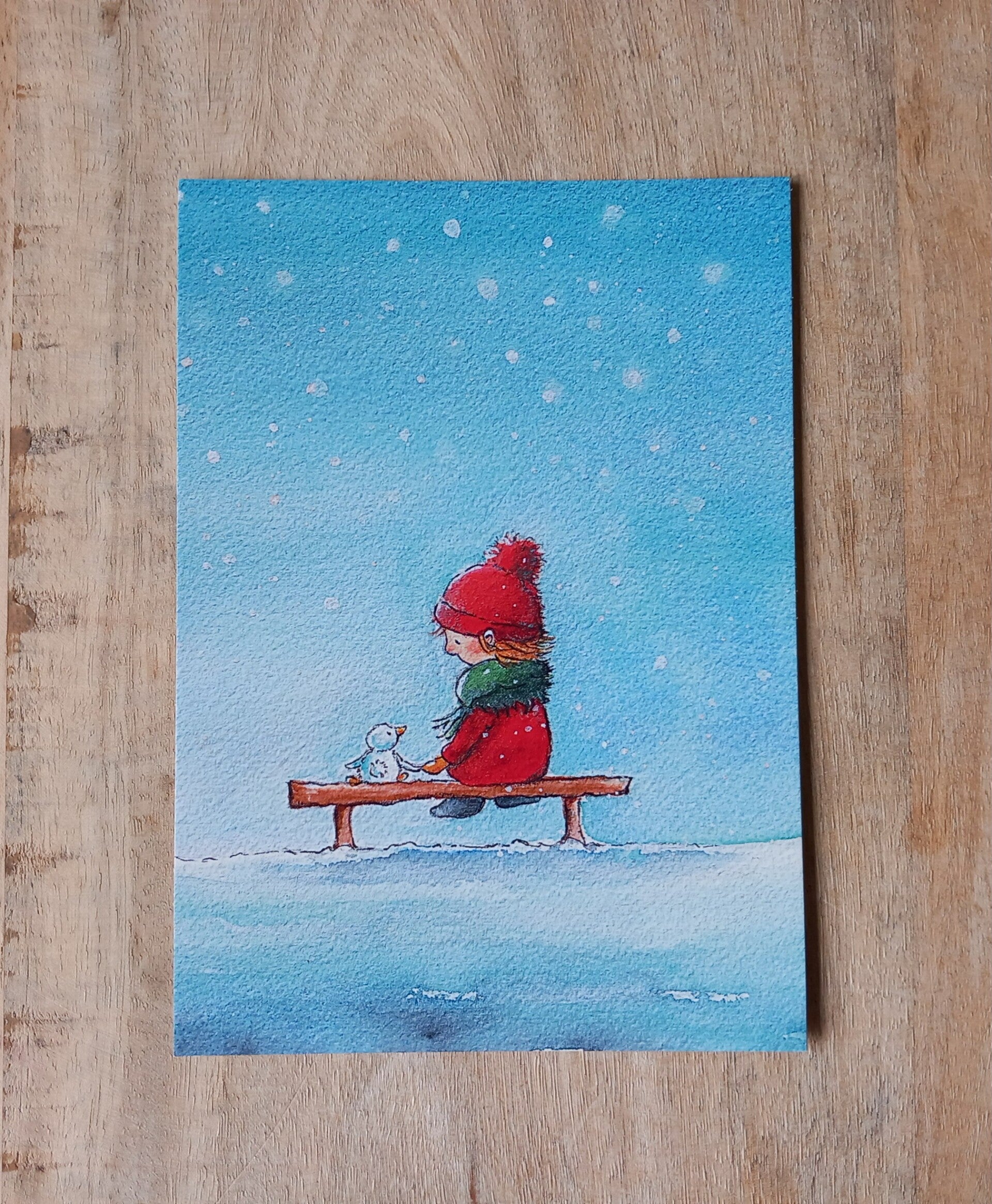Kerstkaart - Meisje met eendje (2)