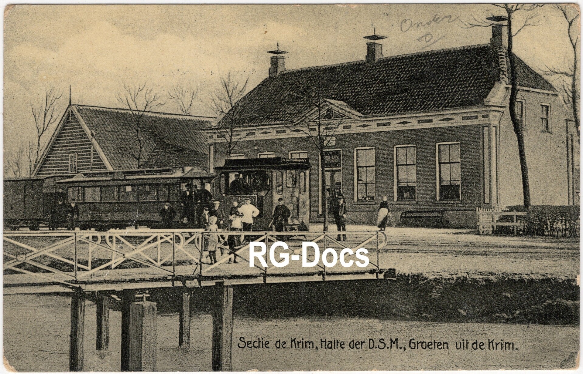 Ansichtkaart - Briefkaart Tramhalte De Krim Halte der D.S.M., Overijssel (ca. 1910)