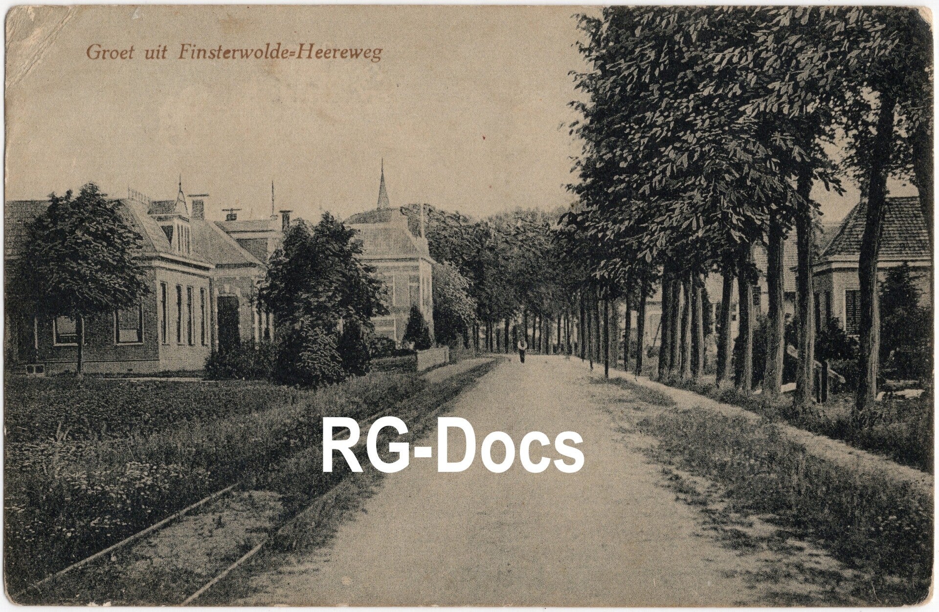 Ansichtkaart - Briefkaart Straatbeeld Finsterwolde Heereweg, Groningen (ca. 1915)