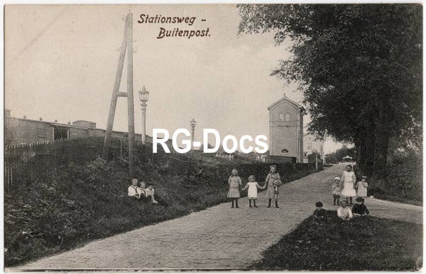 Ansichtkaart - Briefkaart Trein Stationsweg Buitenpost, Friesland (ca. 1910)