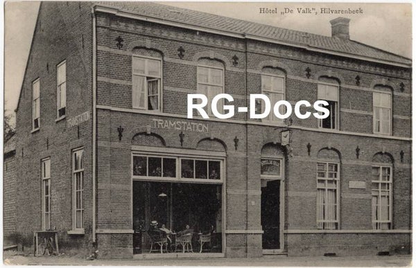 Ansichtkaart - Briefkaart Tram Station Hotel de Valk Hilvarenbeek, Noord-Brabant (1920)