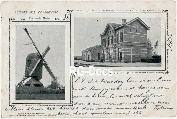 Ansichtkaart - Briefkaart De Oude Molen & Trein Station Varsseveld, Gelderland (1902)