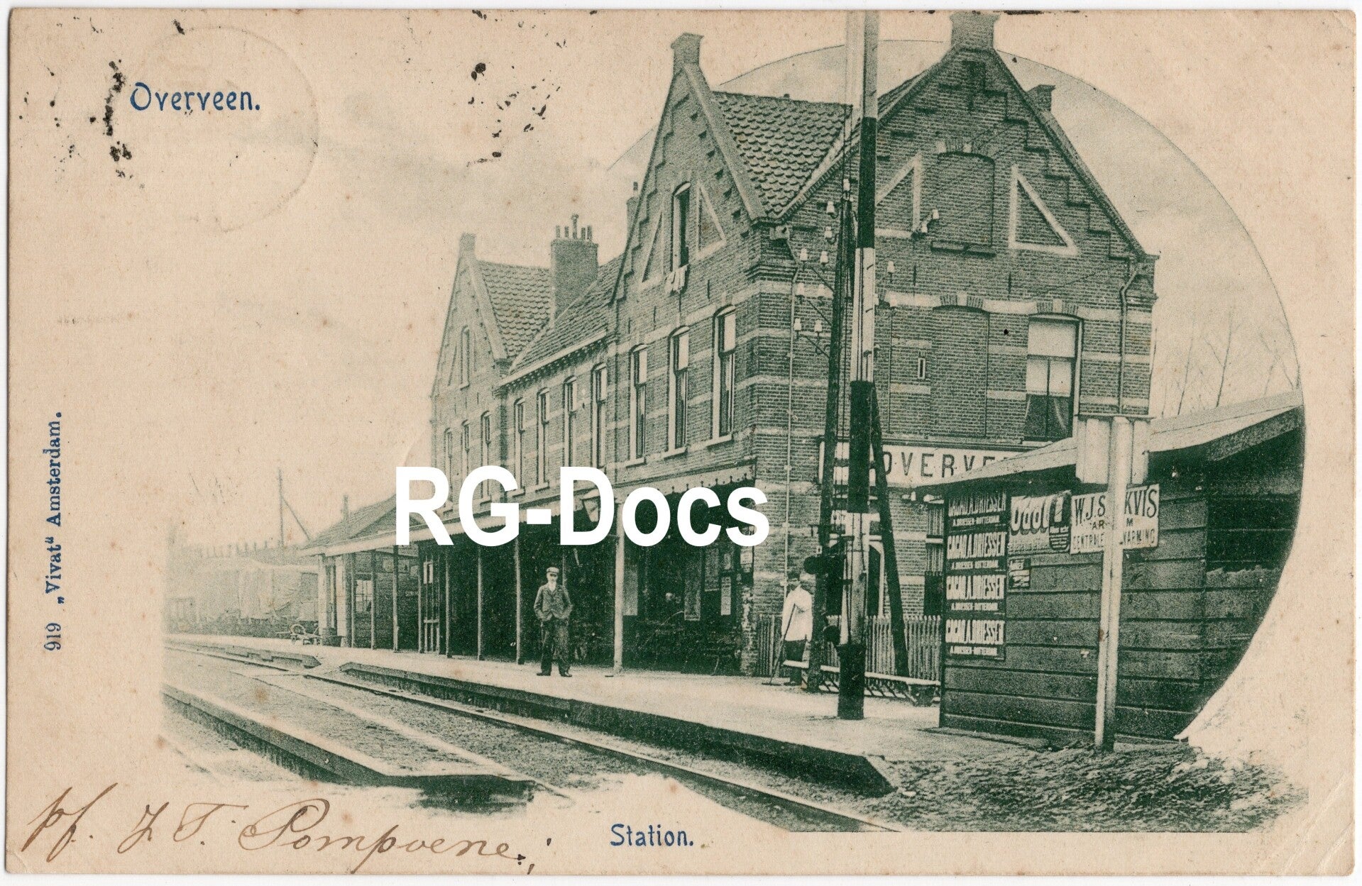 Ansichtkaart - Briefkaart Station Overveen - Stationsgebouw, perrons, Noord-Holland (1903)