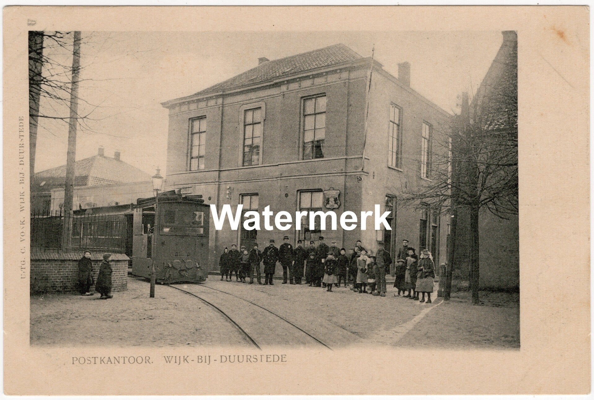 Ansichtkaart - Briefkaart Postkantoor Wijk bij Duurstede met tram en mensen, Utrecht (ca. 1915)