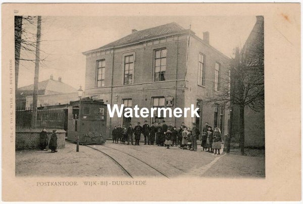 Ansichtkaart - Briefkaart Postkantoor Wijk bij Duurstede met tram en mensen, Utrecht (ca. 1915)