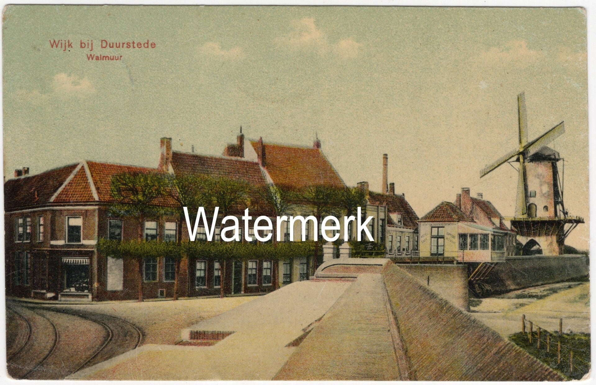 Ansichtkaart - Briefkaart Stadsgezicht met molen Wijk bij Duurstede Walmuur, Utrecht (1909)