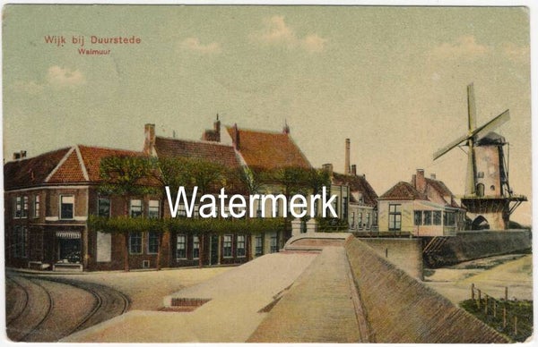 Ansichtkaart - Briefkaart Stadsgezicht met molen Wijk bij Duurstede Walmuur, Utrecht (1909)