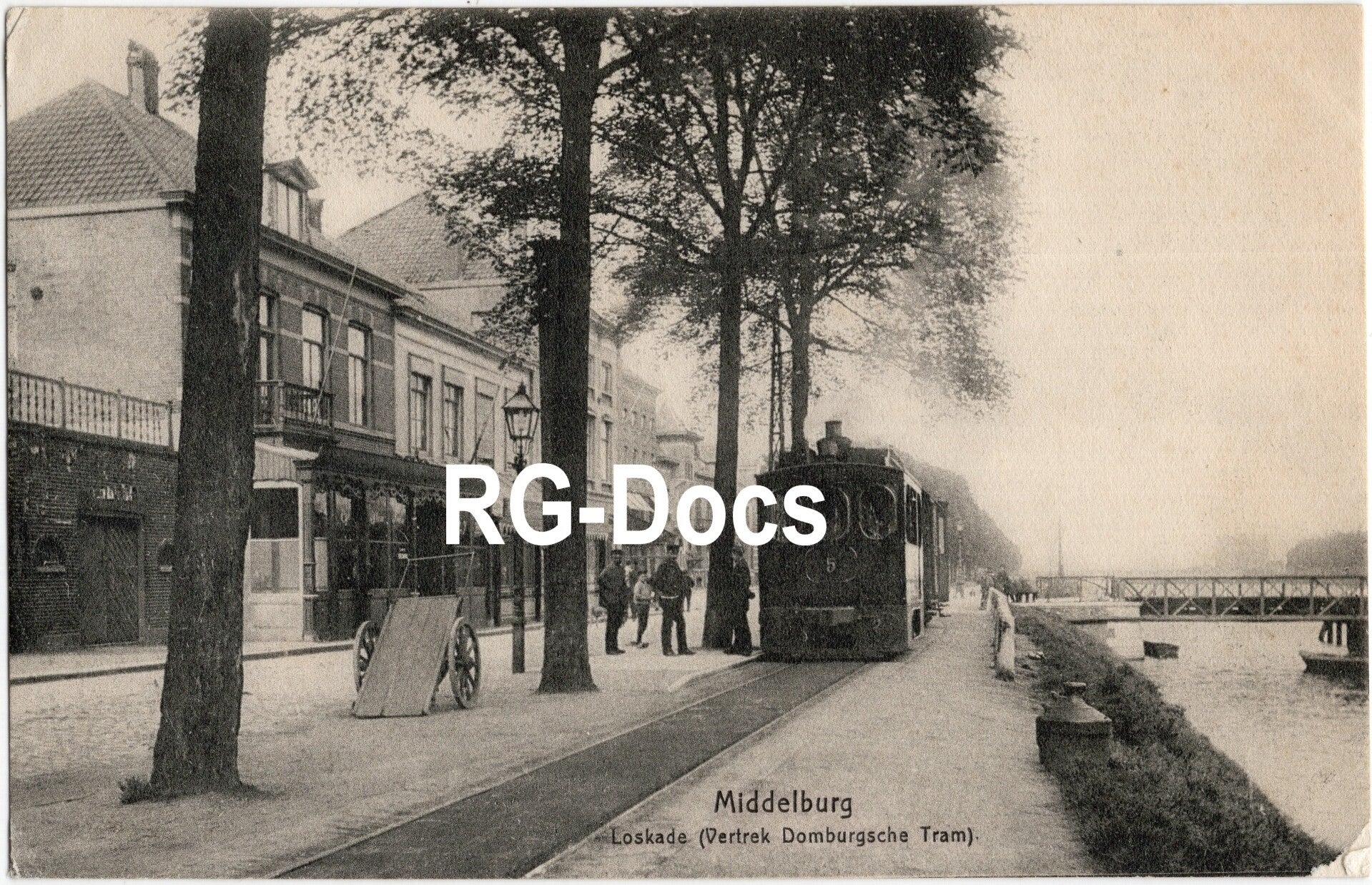 Ansichtkaart - Briefkaart Tram Loskade Middelburg - Vertrek Domburgsche Tram, Zeeland (1912)