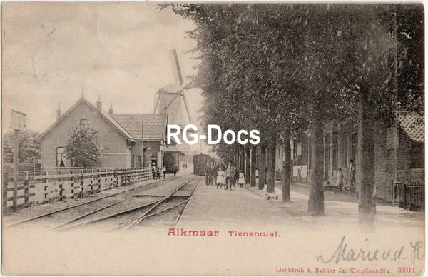 Ansichtkaart - Briefkaart Spoorwegstation Alkmaar Tienenwal Stoomtram, Noord-Holland (1904)
