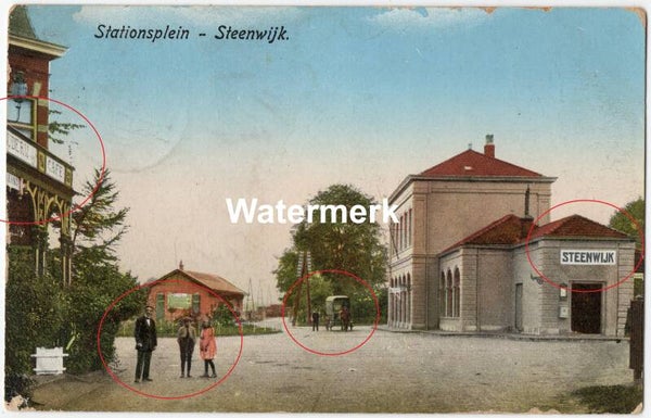 Ansichtkaart - Briefkaart Stationsplein Steenwijk, Overijssel (ca. 1910)