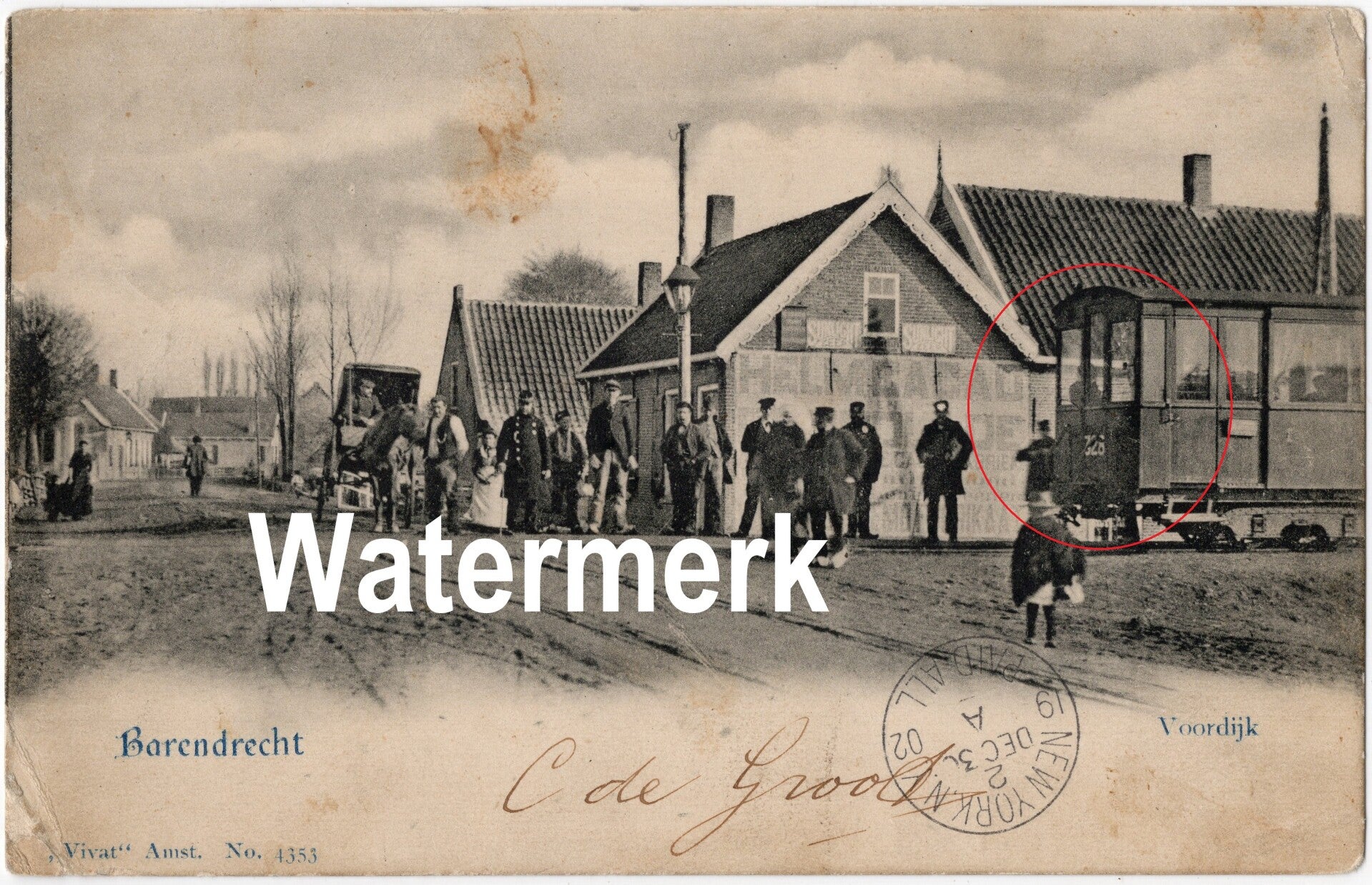 Ansichtkaart - Briefkaart Stoomtram Voordijk Barendrecht, Zuid-Holland (1902)