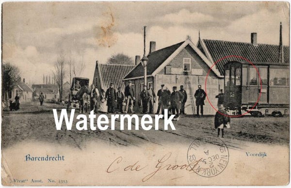 Ansichtkaart - Briefkaart Stoomtram Voordijk Barendrecht, Zuid-Holland (1902)