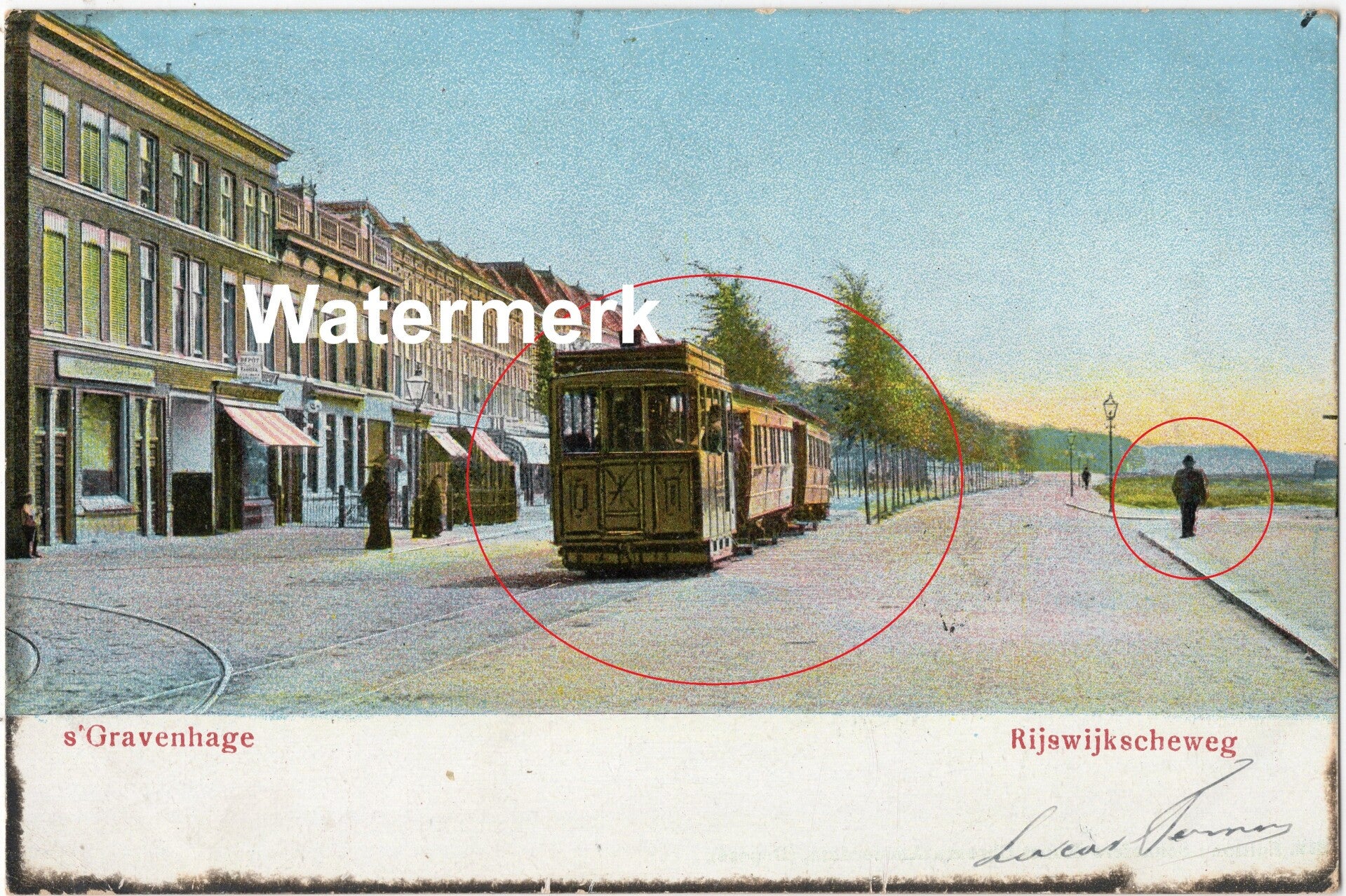 Ansichtkaart - Briefkaart Tram Rijswijkscheweg 's-Gravenhage - Straatbeeld met tram, Zuid-Holland (1904)