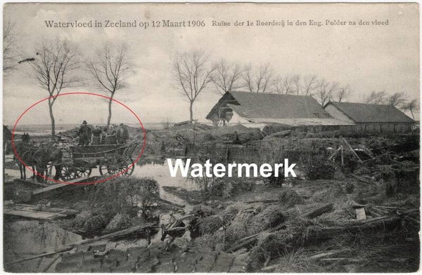 Ansichtkaart - Briefkaart Watervloed Eng. Polder Zeeland - Ruïne 1e Boerderij na vloed, Zeeland (1906)