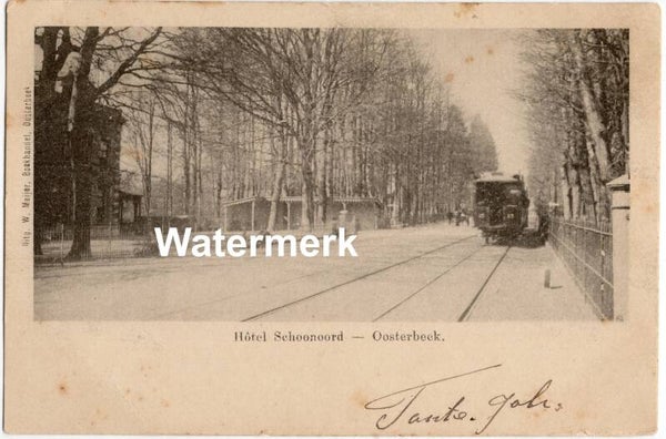 Ansichtkaart - Briefkaart Hôtel Schoonoord Oosterbeek Tram Tramlijn en Bomenlaan, Gelderland (1911)