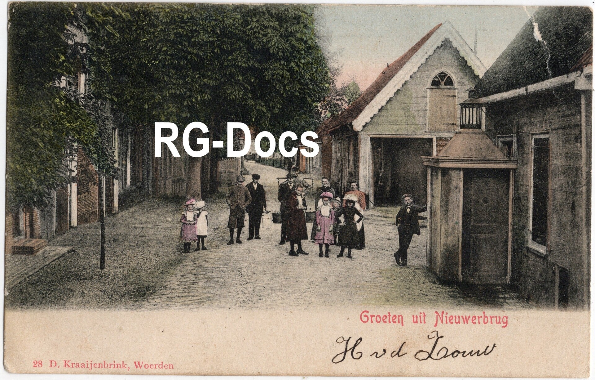 Ansichtkaart - Briefkaart Dorpsstraat Nieuwerbrug - Met passanten, Zuid-Holland (1904)