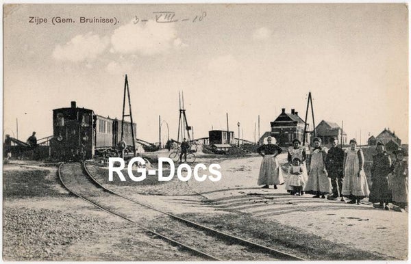 Ansichtkaart - Briefkaart Tramhalte stoomtram Zijpe (Gem. Bruinisse), Zeeland (1918)