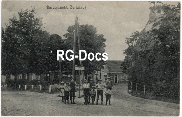 Ansichtkaart - Briefkaart Dorpsgezicht Zuidzande - met kinderen en tramrails, Zeeland (1913)